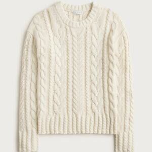 J Crew Fisherman Cable Knit Crewneck Sweater Women's XL Ivory Preppy